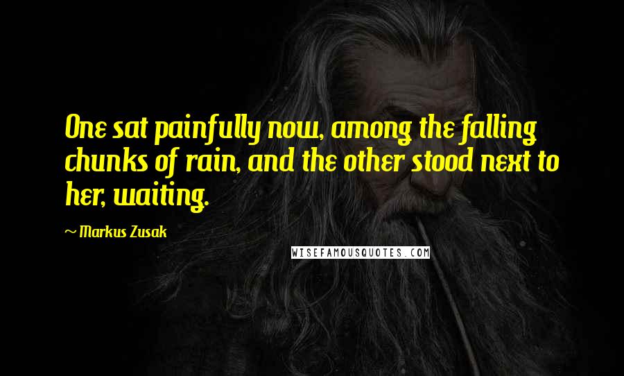 Markus Zusak Quotes: One sat painfully now, among the falling chunks of rain, and the other stood next to her, waiting.