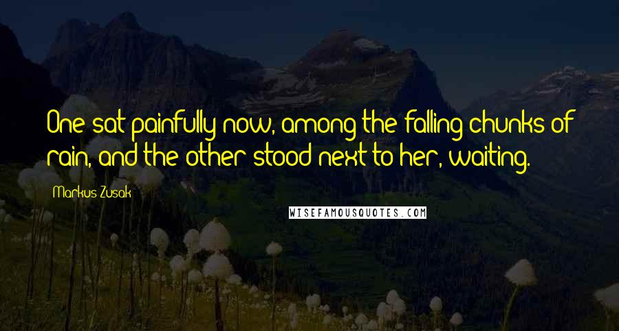 Markus Zusak Quotes: One sat painfully now, among the falling chunks of rain, and the other stood next to her, waiting.