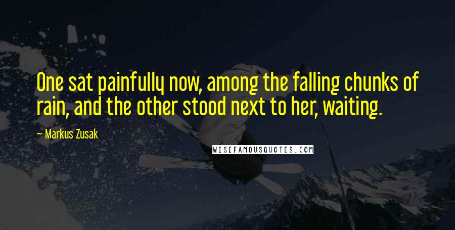 Markus Zusak Quotes: One sat painfully now, among the falling chunks of rain, and the other stood next to her, waiting.