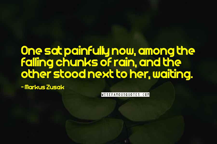 Markus Zusak Quotes: One sat painfully now, among the falling chunks of rain, and the other stood next to her, waiting.