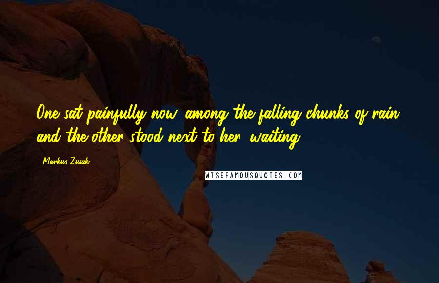 Markus Zusak Quotes: One sat painfully now, among the falling chunks of rain, and the other stood next to her, waiting.