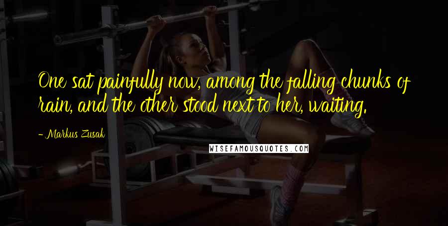 Markus Zusak Quotes: One sat painfully now, among the falling chunks of rain, and the other stood next to her, waiting.