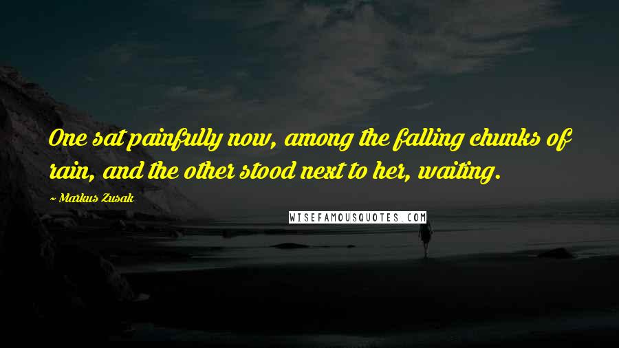 Markus Zusak Quotes: One sat painfully now, among the falling chunks of rain, and the other stood next to her, waiting.