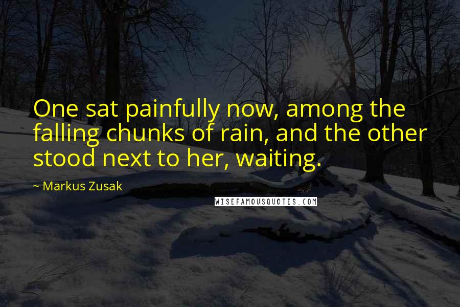 Markus Zusak Quotes: One sat painfully now, among the falling chunks of rain, and the other stood next to her, waiting.