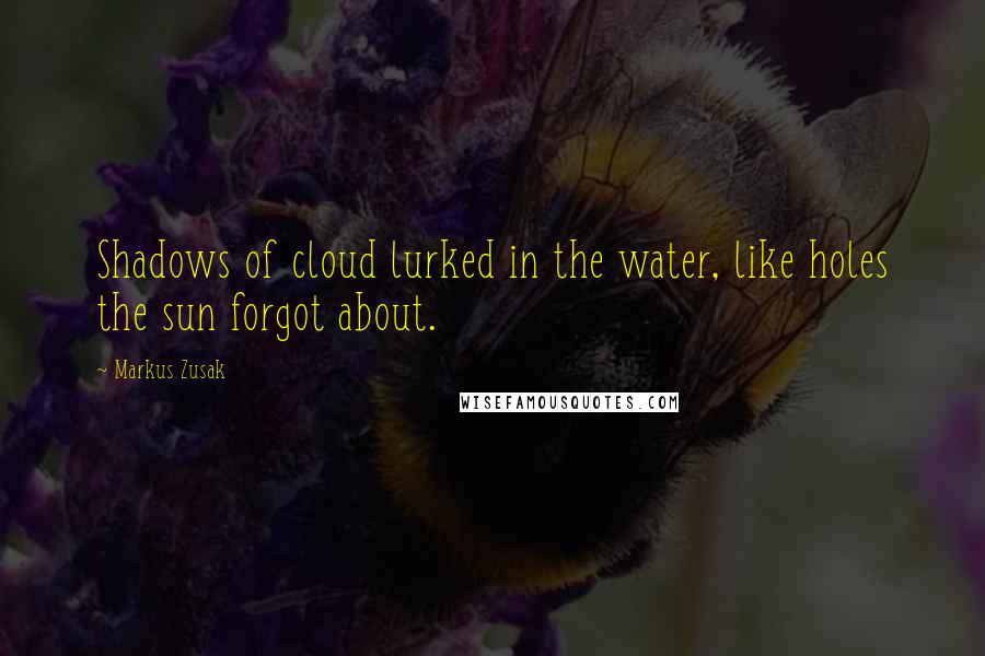 Markus Zusak Quotes: Shadows of cloud lurked in the water, like holes the sun forgot about.