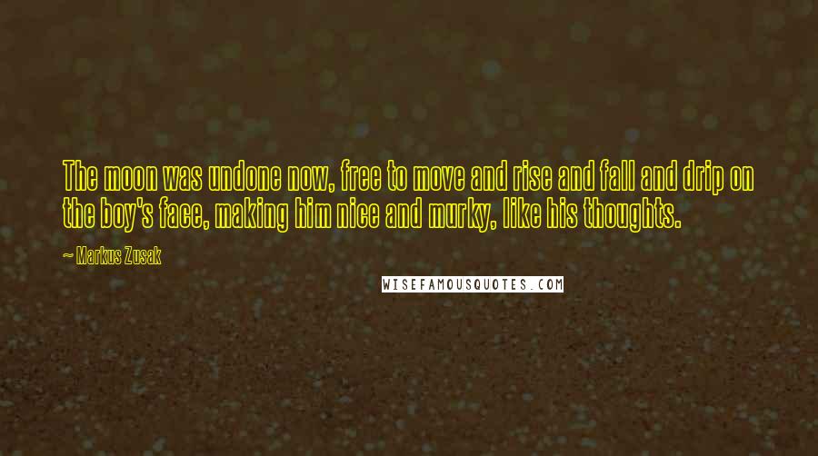 Markus Zusak Quotes: The moon was undone now, free to move and rise and fall and drip on the boy's face, making him nice and murky, like his thoughts.