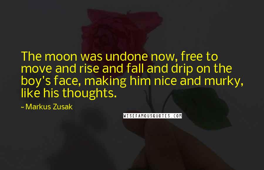 Markus Zusak Quotes: The moon was undone now, free to move and rise and fall and drip on the boy's face, making him nice and murky, like his thoughts.