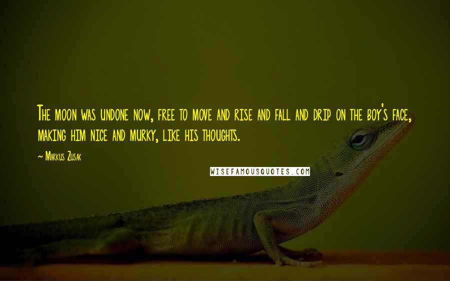 Markus Zusak Quotes: The moon was undone now, free to move and rise and fall and drip on the boy's face, making him nice and murky, like his thoughts.