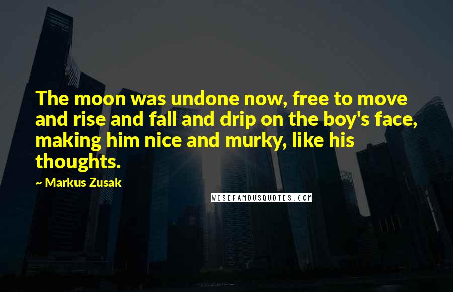 Markus Zusak Quotes: The moon was undone now, free to move and rise and fall and drip on the boy's face, making him nice and murky, like his thoughts.