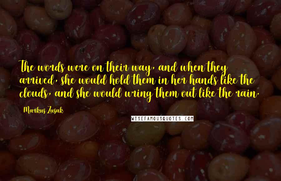 Markus Zusak Quotes: The words were on their way, and when they arrived, she would hold them in her hands like the clouds, and she would wring them out like the rain.