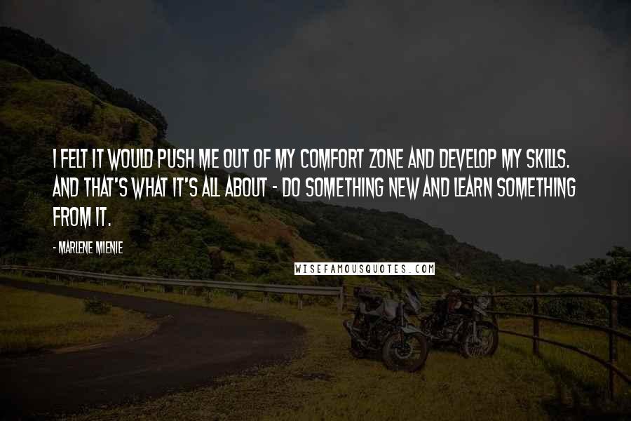 Marlene Mienie Quotes: I felt it would push me out of my comfort zone and develop my skills. And that's what it's all about - do something new and learn something from it.