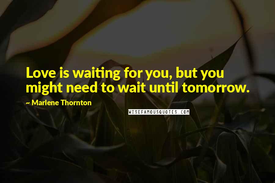 Marlene Thornton Quotes: Love is waiting for you, but you might need to wait until tomorrow.