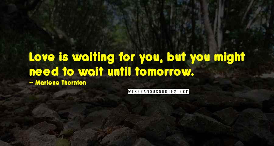 Marlene Thornton Quotes: Love is waiting for you, but you might need to wait until tomorrow.