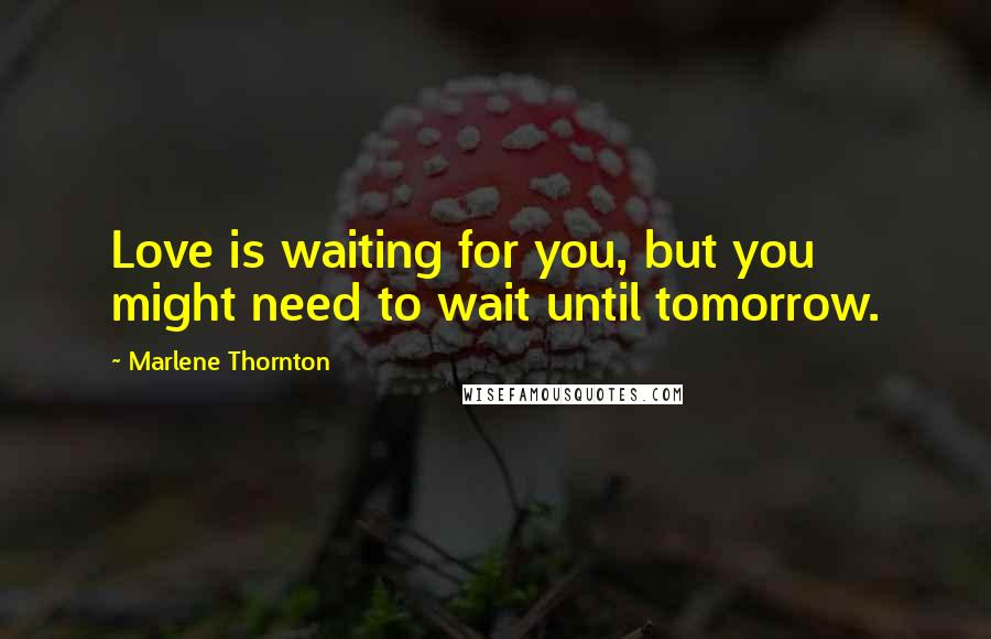 Marlene Thornton Quotes: Love is waiting for you, but you might need to wait until tomorrow.