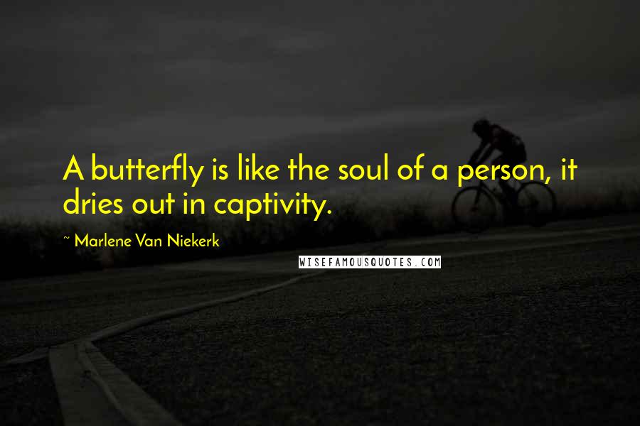 Marlene Van Niekerk Quotes: A butterfly is like the soul of a person, it dries out in captivity.
