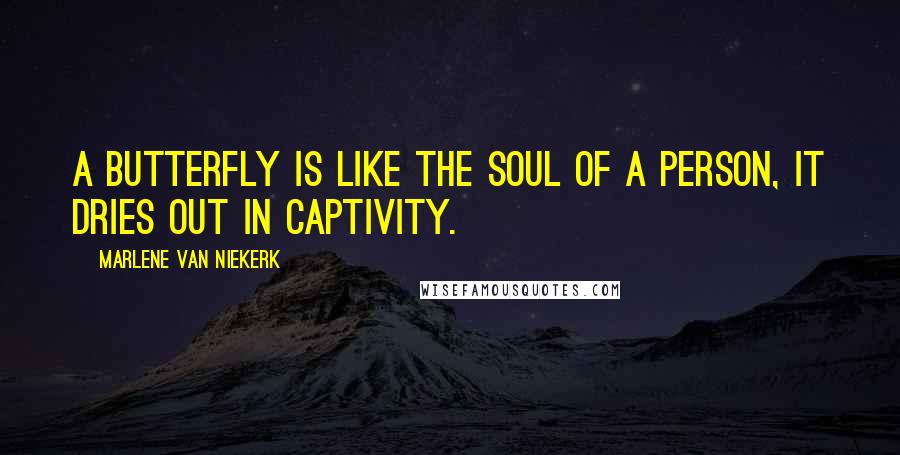 Marlene Van Niekerk Quotes: A butterfly is like the soul of a person, it dries out in captivity.