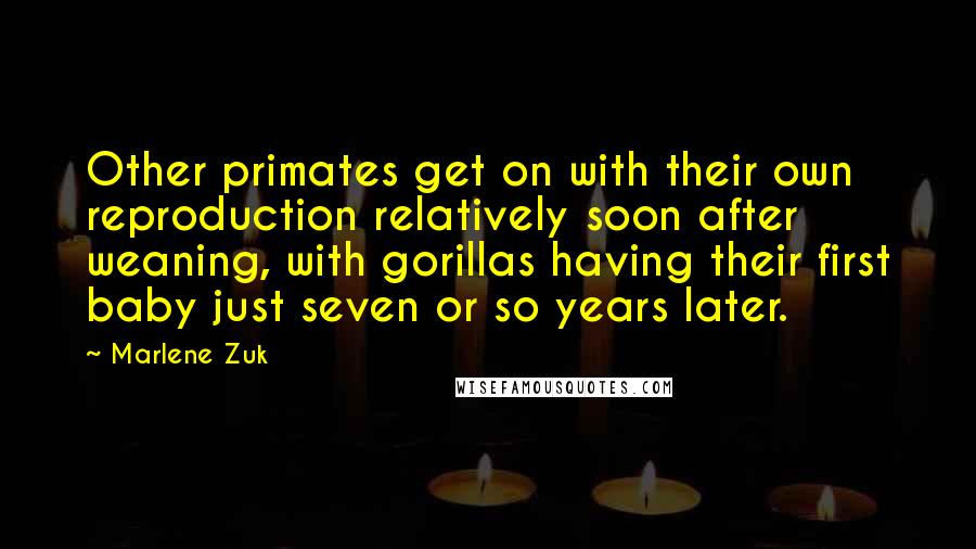Marlene Zuk Quotes: Other primates get on with their own reproduction relatively soon after weaning, with gorillas having their first baby just seven or so years later.