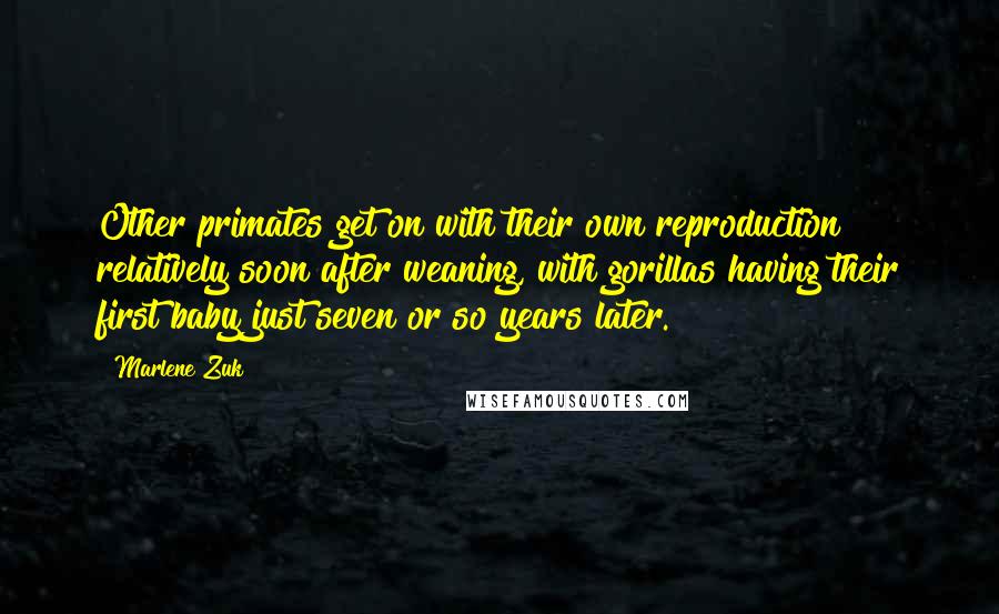 Marlene Zuk Quotes: Other primates get on with their own reproduction relatively soon after weaning, with gorillas having their first baby just seven or so years later.