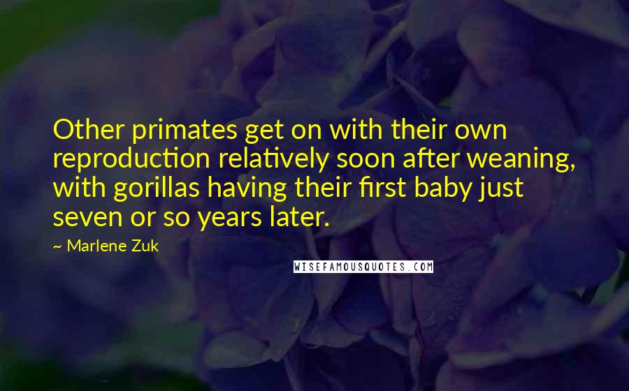 Marlene Zuk Quotes: Other primates get on with their own reproduction relatively soon after weaning, with gorillas having their first baby just seven or so years later.