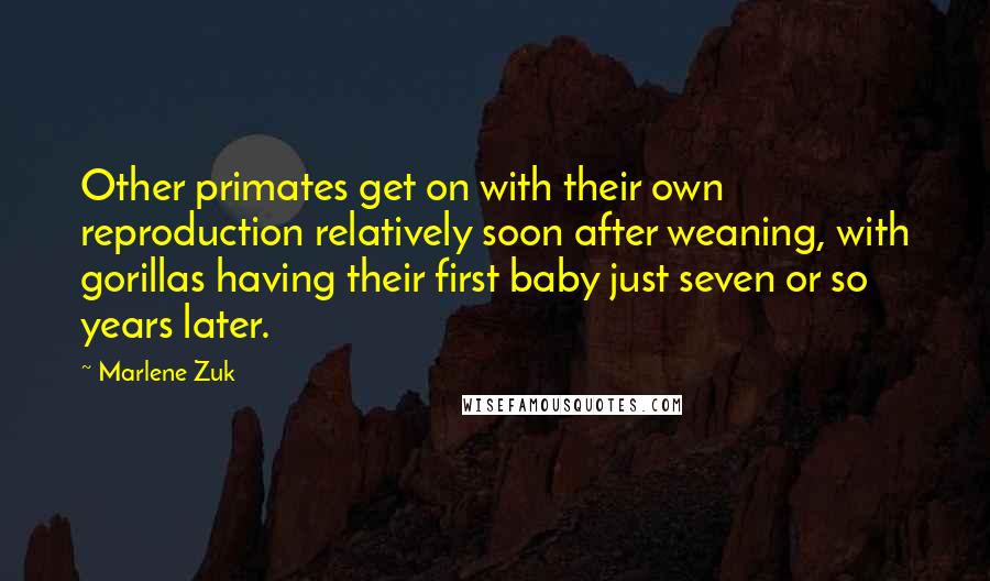 Marlene Zuk Quotes: Other primates get on with their own reproduction relatively soon after weaning, with gorillas having their first baby just seven or so years later.