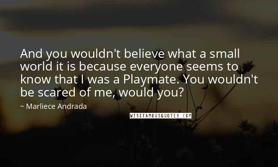 Marliece Andrada Quotes: And you wouldn't believe what a small world it is because everyone seems to know that I was a Playmate. You wouldn't be scared of me, would you?