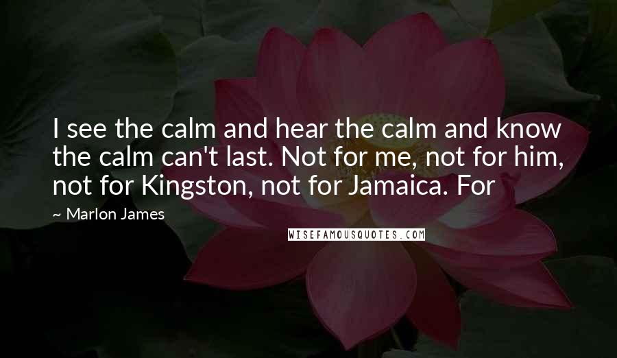 Marlon James Quotes: I see the calm and hear the calm and know the calm can't last. Not for me, not for him, not for Kingston, not for Jamaica. For