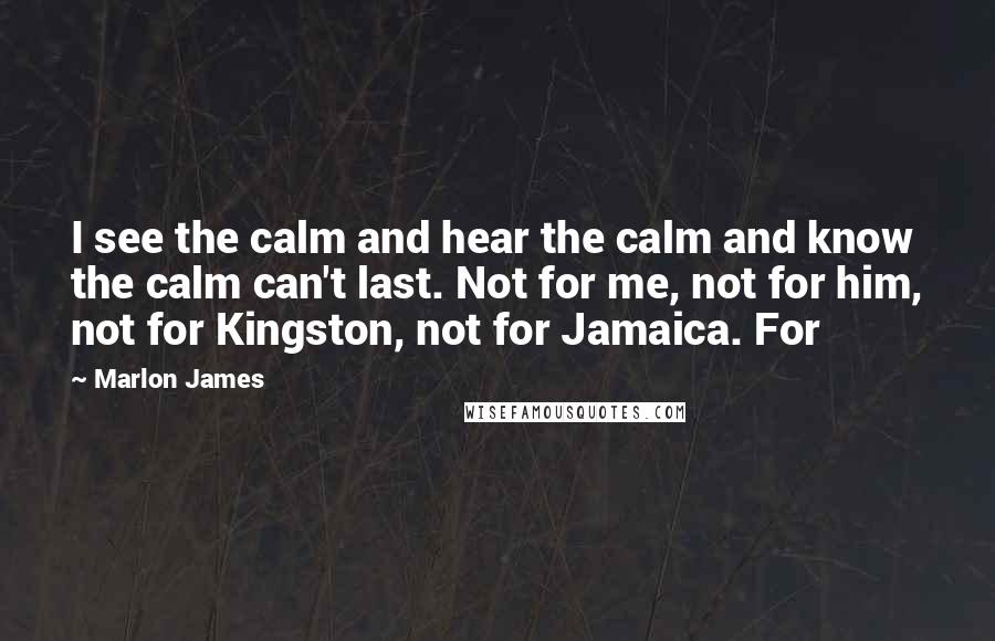 Marlon James Quotes: I see the calm and hear the calm and know the calm can't last. Not for me, not for him, not for Kingston, not for Jamaica. For