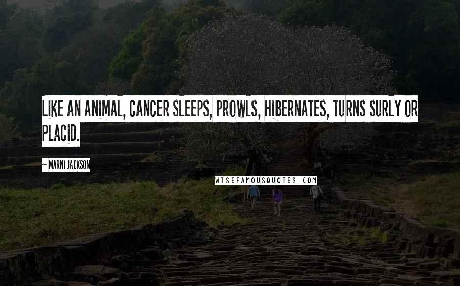 Marni Jackson Quotes: Like an animal, cancer sleeps, prowls, hibernates, turns surly or placid.