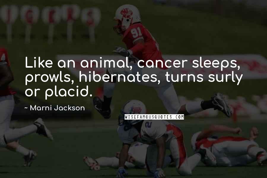 Marni Jackson Quotes: Like an animal, cancer sleeps, prowls, hibernates, turns surly or placid.