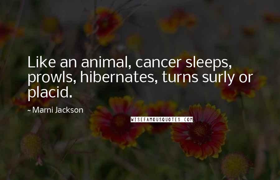 Marni Jackson Quotes: Like an animal, cancer sleeps, prowls, hibernates, turns surly or placid.