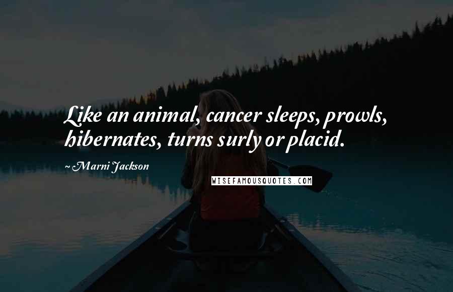 Marni Jackson Quotes: Like an animal, cancer sleeps, prowls, hibernates, turns surly or placid.