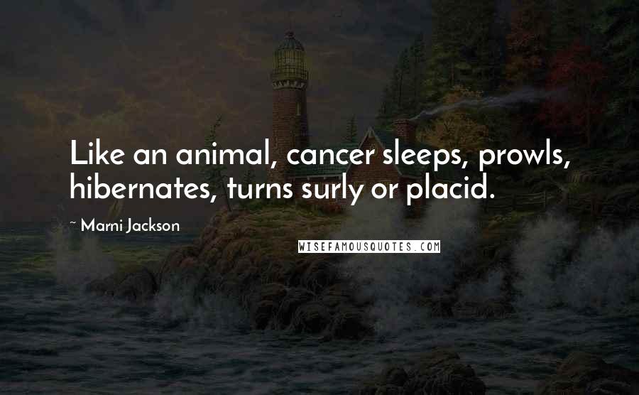 Marni Jackson Quotes: Like an animal, cancer sleeps, prowls, hibernates, turns surly or placid.