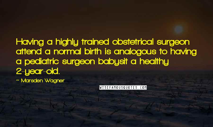 Marsden Wagner Quotes: Having a highly trained obstetrical surgeon attend a normal birth is analogous to having a pediatric surgeon babysit a healthy 2-year-old.