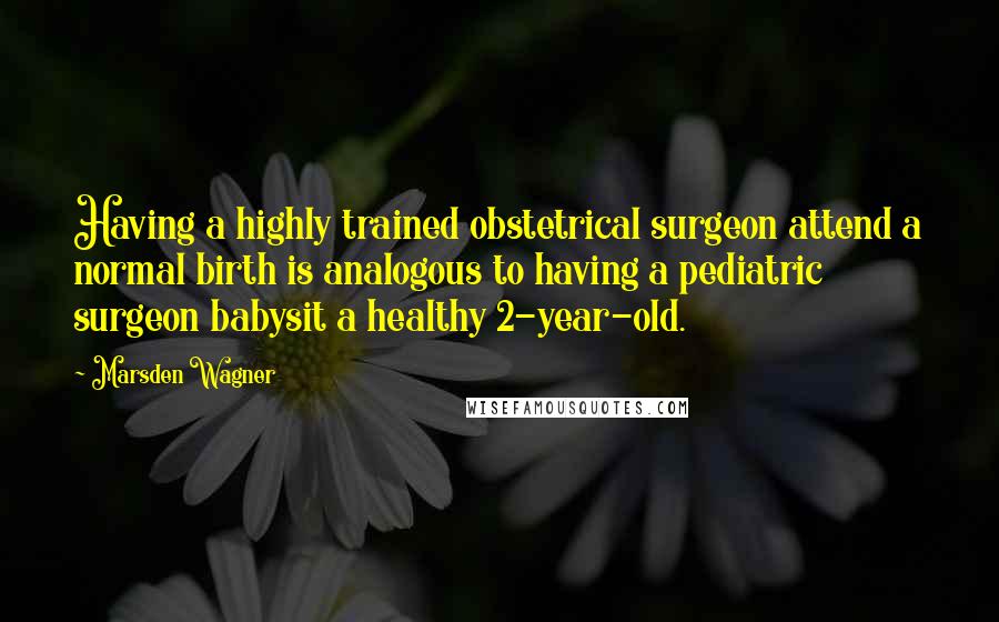 Marsden Wagner Quotes: Having a highly trained obstetrical surgeon attend a normal birth is analogous to having a pediatric surgeon babysit a healthy 2-year-old.