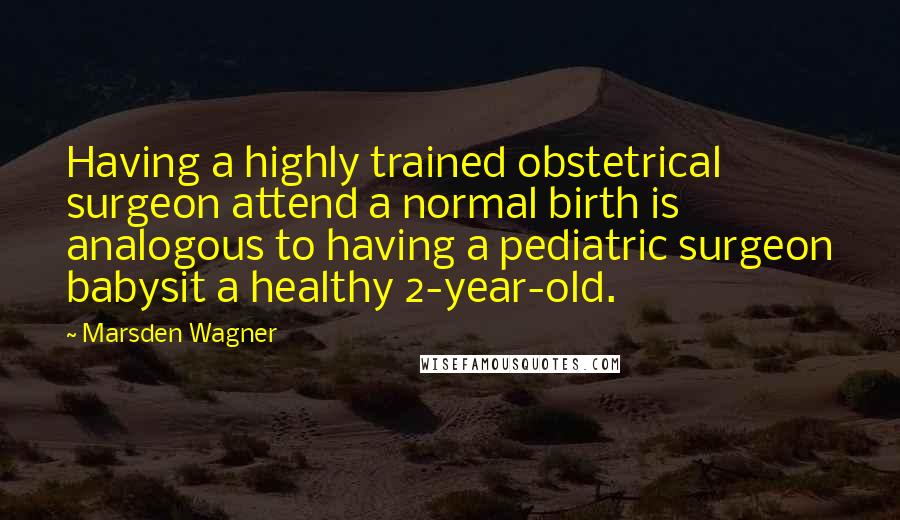 Marsden Wagner Quotes: Having a highly trained obstetrical surgeon attend a normal birth is analogous to having a pediatric surgeon babysit a healthy 2-year-old.