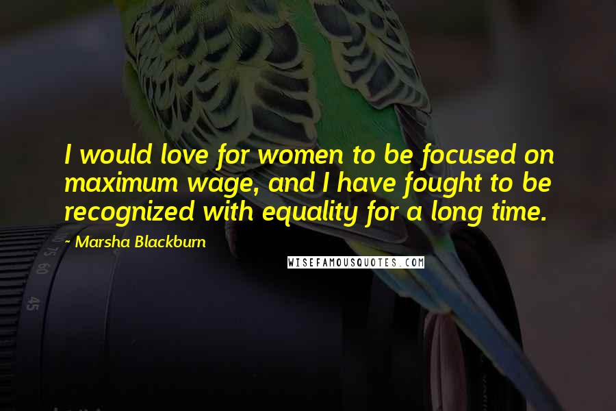 Marsha Blackburn Quotes: I would love for women to be focused on maximum wage, and I have fought to be recognized with equality for a long time.