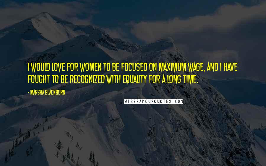 Marsha Blackburn Quotes: I would love for women to be focused on maximum wage, and I have fought to be recognized with equality for a long time.