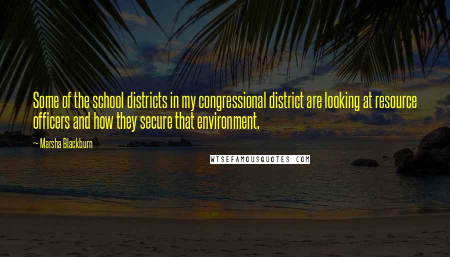 Marsha Blackburn Quotes: Some of the school districts in my congressional district are looking at resource officers and how they secure that environment.