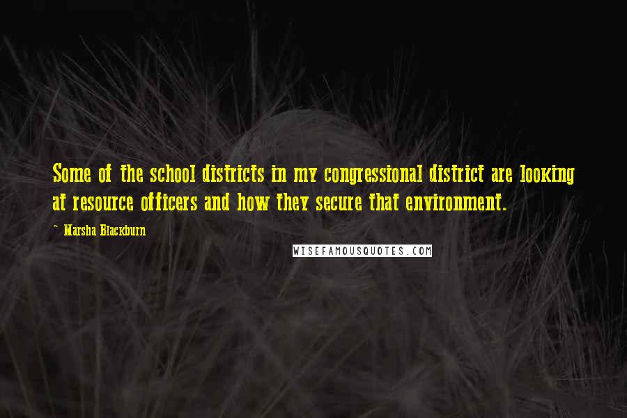 Marsha Blackburn Quotes: Some of the school districts in my congressional district are looking at resource officers and how they secure that environment.