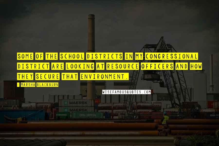 Marsha Blackburn Quotes: Some of the school districts in my congressional district are looking at resource officers and how they secure that environment.