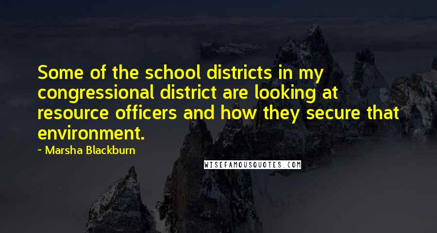 Marsha Blackburn Quotes: Some of the school districts in my congressional district are looking at resource officers and how they secure that environment.