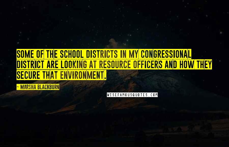 Marsha Blackburn Quotes: Some of the school districts in my congressional district are looking at resource officers and how they secure that environment.