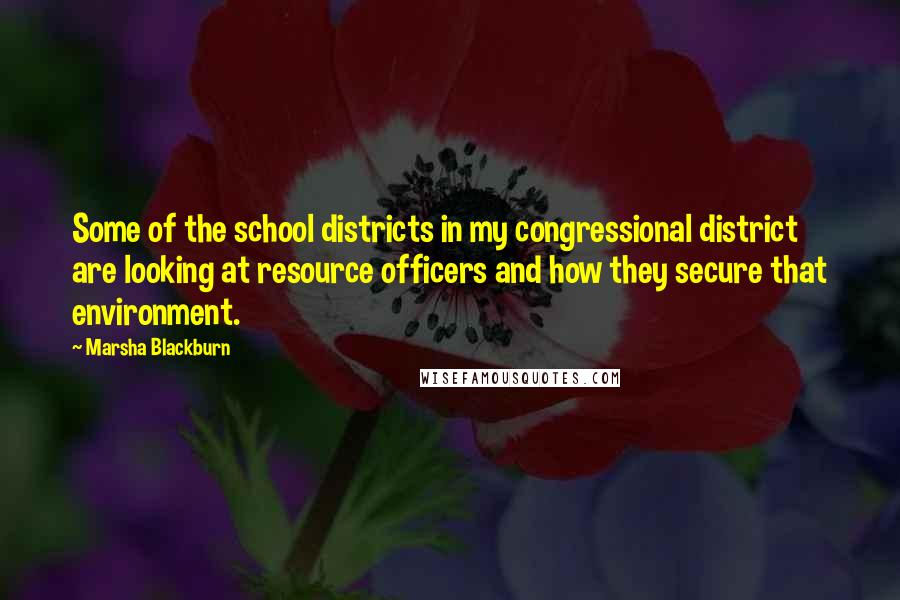 Marsha Blackburn Quotes: Some of the school districts in my congressional district are looking at resource officers and how they secure that environment.