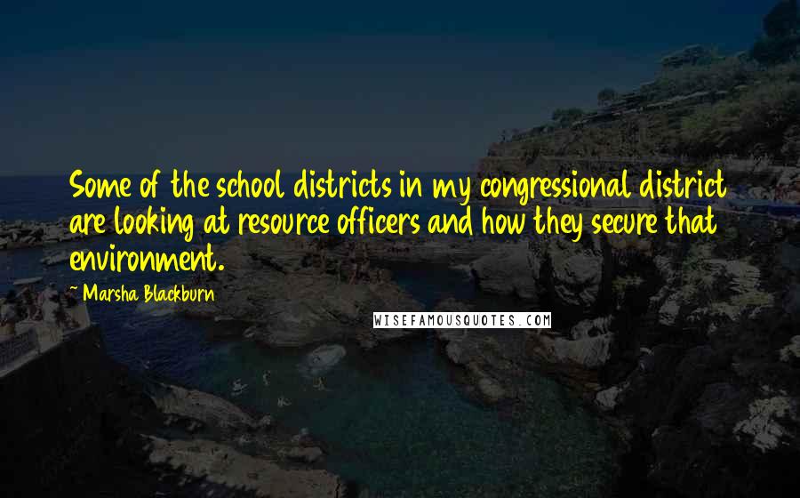 Marsha Blackburn Quotes: Some of the school districts in my congressional district are looking at resource officers and how they secure that environment.