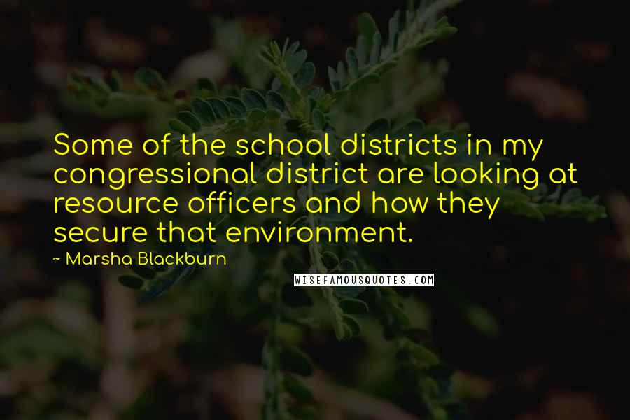 Marsha Blackburn Quotes: Some of the school districts in my congressional district are looking at resource officers and how they secure that environment.