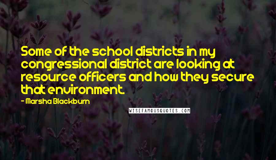 Marsha Blackburn Quotes: Some of the school districts in my congressional district are looking at resource officers and how they secure that environment.