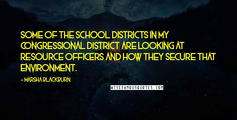 Marsha Blackburn Quotes: Some of the school districts in my congressional district are looking at resource officers and how they secure that environment.