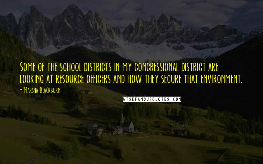 Marsha Blackburn Quotes: Some of the school districts in my congressional district are looking at resource officers and how they secure that environment.
