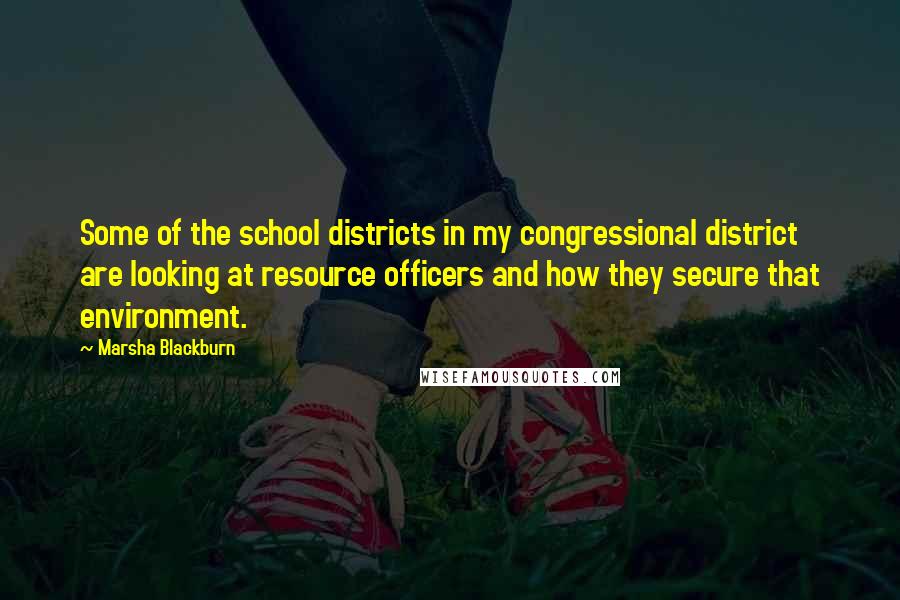 Marsha Blackburn Quotes: Some of the school districts in my congressional district are looking at resource officers and how they secure that environment.