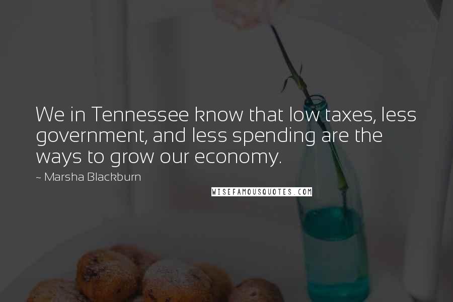 Marsha Blackburn Quotes: We in Tennessee know that low taxes, less government, and less spending are the ways to grow our economy.